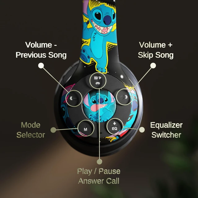 Alt view image 2 of 6 - Disney Lilo & Stitch Bluetooth Over-Ear Headphones, Wireless Foldable Headset with Built-in Microphone for Adults and Kids, Comfortable Auriculares