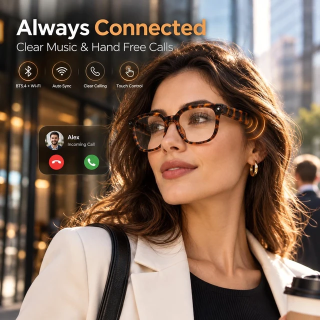 Alt view image 3 of 7 - AI Smart Glasses with Camera,4K Anti-Shake Video, Real Time Translation AI Voice Assistant, Object Recognition, Bluetooth Sunglasses, Open-Ear Speakers, Bluetooth Calling, Photochromic Lenses