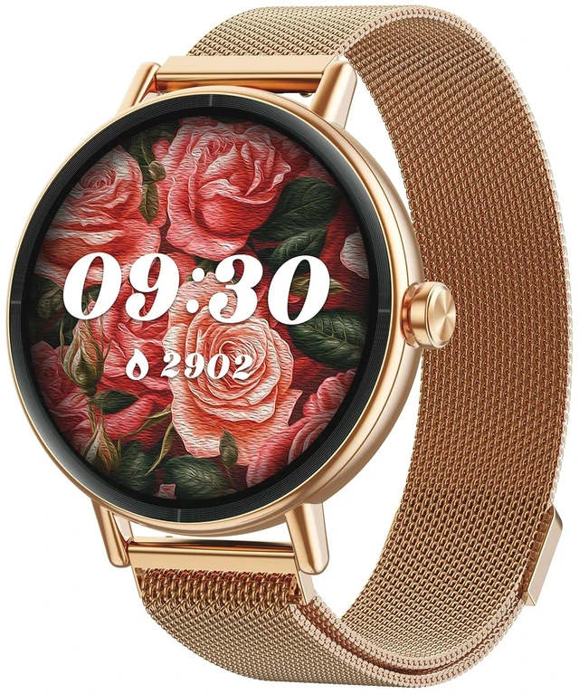 Main image of Smart Watch for Women Men, 40mm Fitness Tracker, Answer & Make Call iPhone/Android/Samsung, Heart Rate/Stress/Sleep/Period Monitor, 7 Day Battery, 110+ Sports Modes, IP68, Gold Steel Band