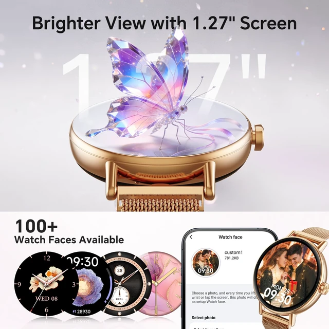 Alt view image 2 of 7 - Smart Watch for Women Men, 40mm Fitness Tracker, Answer & Make Call iPhone/Android/Samsung, Heart Rate/Stress/Sleep/Period Monitor, 7 Day Battery, 110+ Sports Modes, IP68, Gold Steel Band