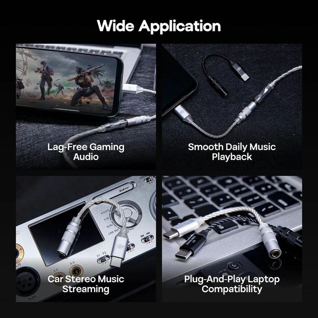 Alt view image 7 of 7 - Kiwi Ears AD1 Type-C to 3.5mm Female Headphone DAC Adapter Cable USB C to Aux IEM Dongle with KT02H20 Chip, High Res 32bit/384kHz, CTIA-Standard for iOS/Android/Windows Smartphones, Silver