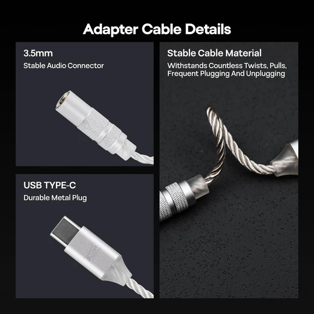 Alt view image 6 of 7 - Kiwi Ears AD1 Type-C to 3.5mm Female Headphone DAC Adapter Cable USB C to Aux IEM Dongle with KT02H20 Chip, High Res 32bit/384kHz, CTIA-Standard for iOS/Android/Windows Smartphones, Silver