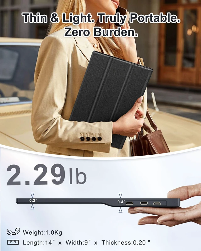 Alt view image 3 of 7 - 15.6" FHD Portable Monitor Touchscreen for Laptop 10-Point Touch FHD IPS screen with dual speakers, protective case & stand. For Laptop PC Phone Gaming
