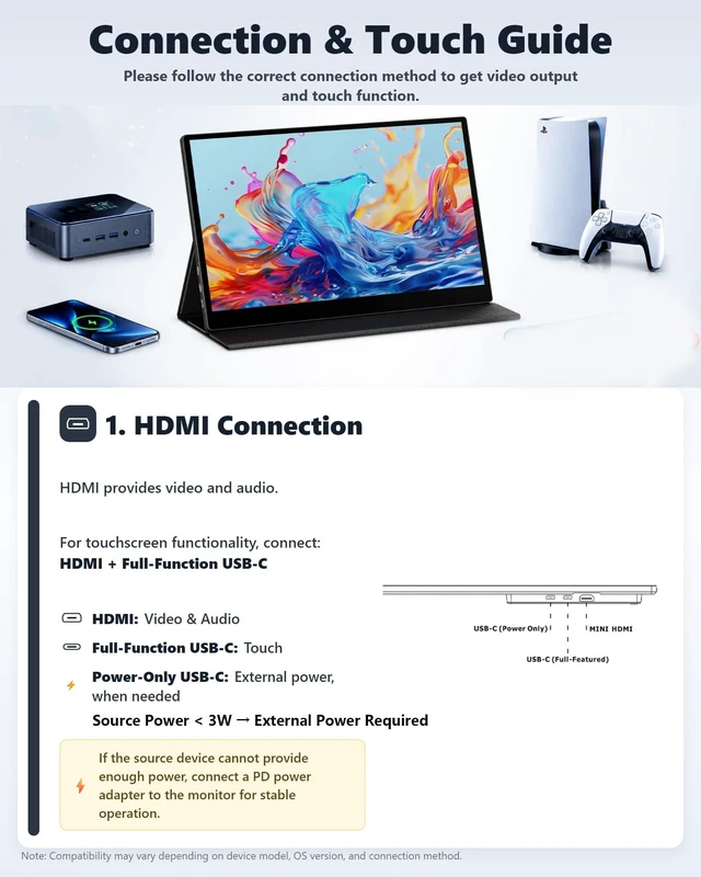 Alt view image 7 of 7 - 15.6" FHD Portable Monitor Touchscreen for Laptop 10-Point Touch FHD IPS screen with dual speakers, protective case & stand. For Laptop PC Phone Gaming