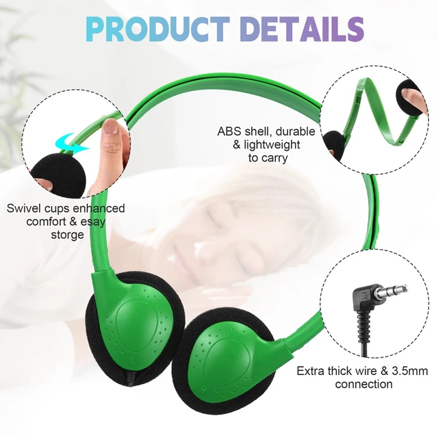 Alt view image 3 of 7 - 32 Pack Headphones Bulk for Classroom Student, Multicolor Wholeslae Wired Headphone Class Set Headphones over The Ear Adjustable with 3.6 mm Jack for School Library Online Lesson