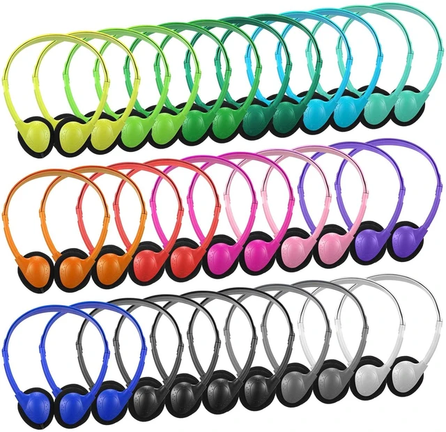 Main image of 32 Pack Headphones Bulk for Classroom Student, Multicolor Wholeslae Wired Headphone Class Set Headphones over The Ear Adjustable with 3.6 mm Jack for School Library Online Lesson