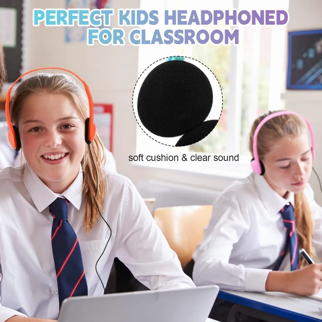 Alt view image 4 of 7 - 32 Pack Headphones Bulk for Classroom Student, Multicolor Wholeslae Wired Headphone Class Set Headphones over The Ear Adjustable with 3.6 mm Jack for School Library Online Lesson