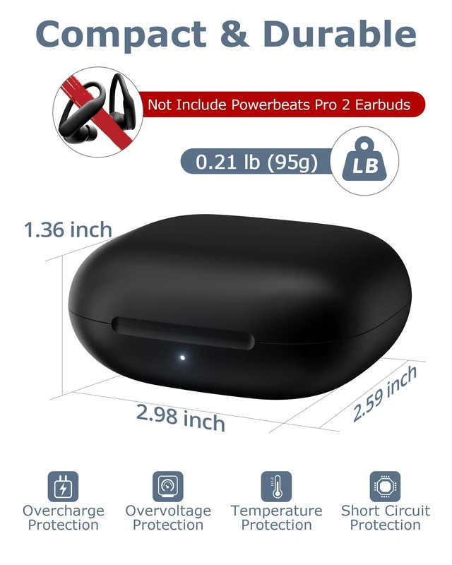 Alt view image 2 of 7 - Charging Case Replacement for Powerbeats Pro 2: 600mAh Wireless Charging Case with Bluetooth Pairing & USB-C Cable
