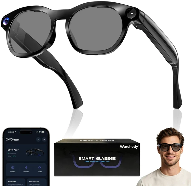 Main image of AI Smart Glasses with Camera 8MP HD, Open-Ear Music, Bluetooth Glasses 1080P Video,AI Assistant,Object Recognition,Ideal for Outdoors,Travel & Daily,Photochromic lenses for men women