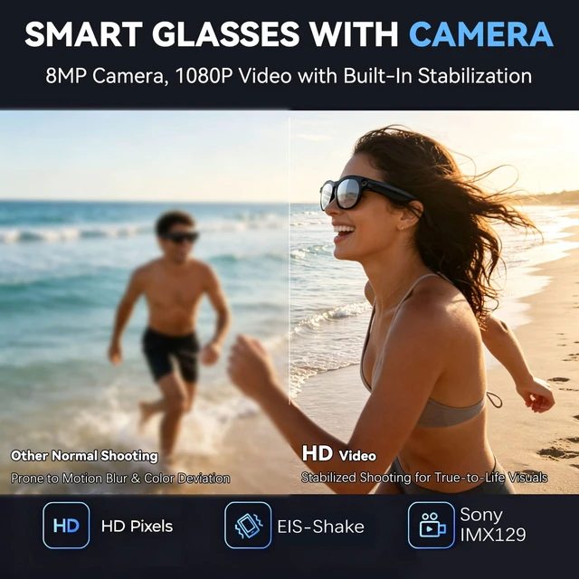 Alt view image 5 of 7 - AI Smart Glasses with Camera 8MP HD, Open-Ear Music, Bluetooth Glasses 1080P Video,AI Assistant,Object Recognition,Ideal for Outdoors,Travel & Daily,Photochromic lenses for men women