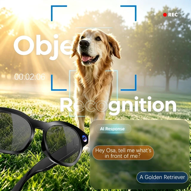 Alt view image 3 of 7 - AI Smart Glasses with Camera 8MP HD, Open-Ear Music, Bluetooth Glasses 1080P Video,AI Assistant,Object Recognition,Ideal for Outdoors,Travel & Daily,Photochromic lenses for men women