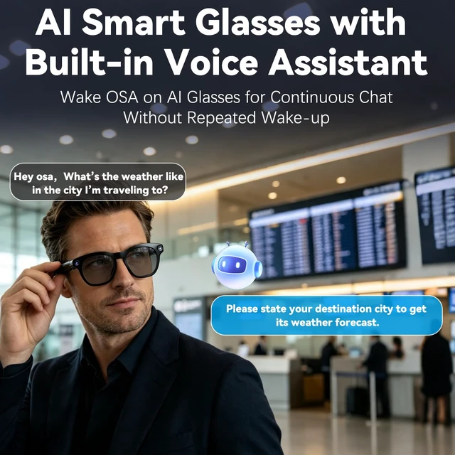 Alt view image 4 of 7 - AI Smart Glasses with Camera 8MP HD, Open-Ear Music, Bluetooth Glasses 1080P Video,AI Assistant,Object Recognition,Ideal for Outdoors,Travel & Daily,Photochromic lenses for men women