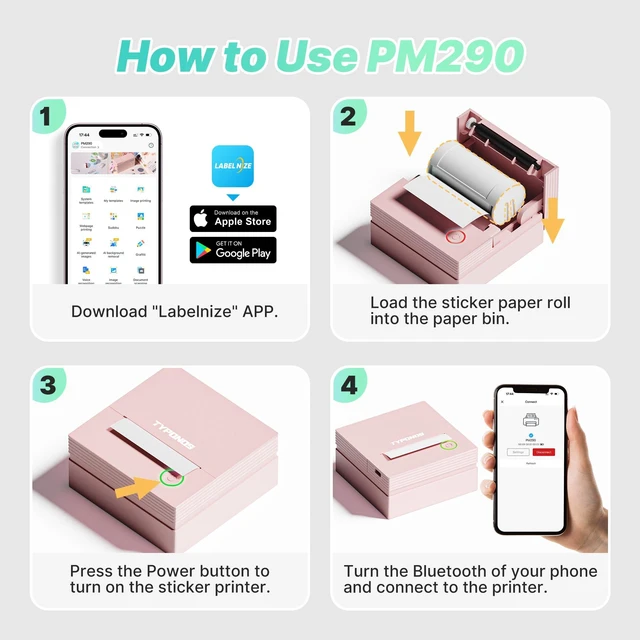 Alt view image 7 of 7 - Mini Sticker Printer, PM290 Sticker Maker Machine with 3 Roll Paper Good Quality, Portable, Smart AI APP, Mini Printer for Study, Gifts for Girls Boys, Back to School Supplies for Teachers