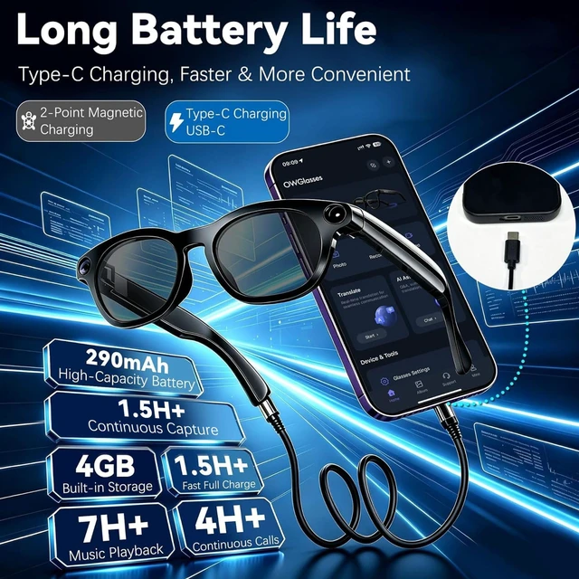 Alt view image 7 of 7 - AI Smart Glasses with Camera 8MP HD, Open-Ear Music, Bluetooth Glasses 1080P Video,AI Assistant,Object Recognition,Ideal for Outdoors,Travel & Daily,Photochromic lenses for men women