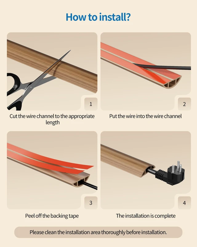 Alt view image 6 of 7 - 5ft Cord Cover, Wood Grain Cord Covers for Wires on Floor, Self-Adhesive Floor Cable Protector, Extension Cable Hider, Easy Cut Wires Protector, Brown Wood, 1.97inW*0.47inH