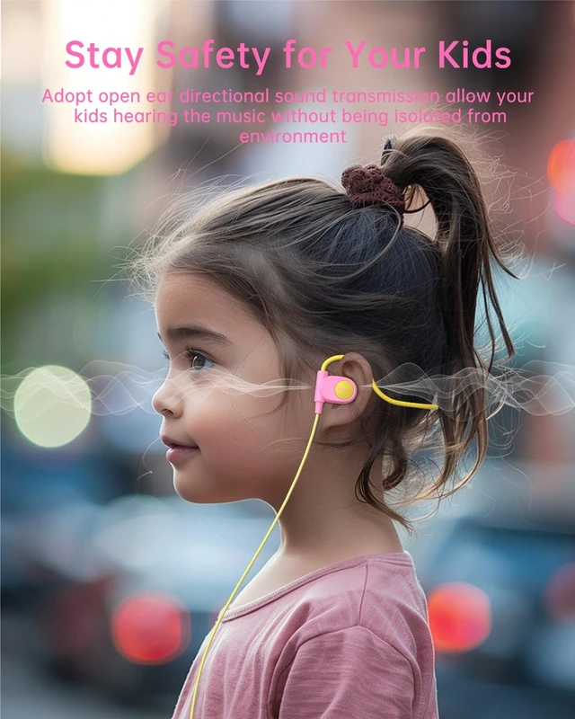 Alt view image 4 of 6 - Kid Headphones, Air Conduction Open Ear Headphones, 3.5mm Jack Ultra-Comfort, Ergonomic and Lightweight Design Perfect for School and Outdoor Activities-Yellow Pink