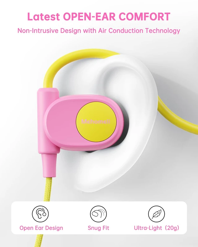 Alt view image 2 of 6 - Kid Headphones, Air Conduction Open Ear Headphones, 3.5mm Jack Ultra-Comfort, Ergonomic and Lightweight Design Perfect for School and Outdoor Activities-Yellow Pink