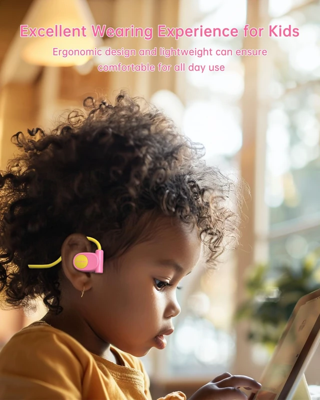 Alt view image 3 of 6 - Kid Headphones, Air Conduction Open Ear Headphones, 3.5mm Jack Ultra-Comfort, Ergonomic and Lightweight Design Perfect for School and Outdoor Activities-Yellow Pink