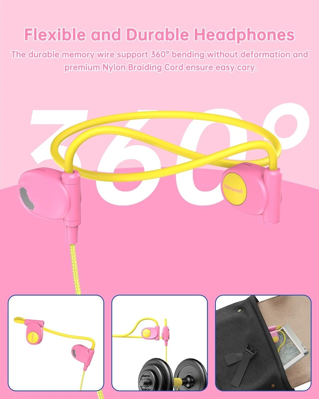 Alt view image 5 of 6 - Kid Headphones, Air Conduction Open Ear Headphones, 3.5mm Jack Ultra-Comfort, Ergonomic and Lightweight Design Perfect for School and Outdoor Activities-Yellow Pink