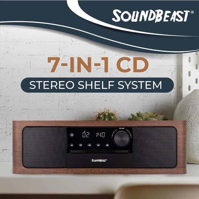 Alt view image 2 of 6 - Stereo Shelf System with CD Player, Bluetooth, FM Radio, USB Playback, Aux in, Optical in, Alarm Clock, & Remote Control