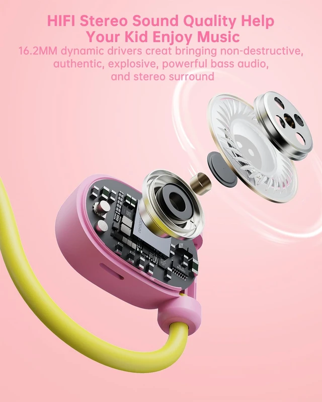 Alt view image 6 of 6 - Kid Headphones, Air Conduction Open Ear Headphones, 3.5mm Jack Ultra-Comfort, Ergonomic and Lightweight Design Perfect for School and Outdoor Activities-Yellow Pink
