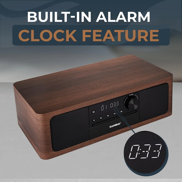 Alt view image 4 of 6 - Stereo Shelf System with CD Player, Bluetooth, FM Radio, USB Playback, Aux in, Optical in, Alarm Clock, & Remote Control