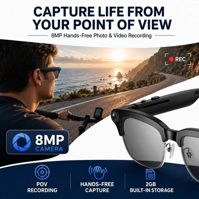 Alt view image 2 of 7 - AI Smart Glasses with 8MP Camera, 1080P Video Recording & AI Translation Voice assistant, open-ear Bluetooth audio and app-enabled AI translation for travel, work, vlogging and everyday use
