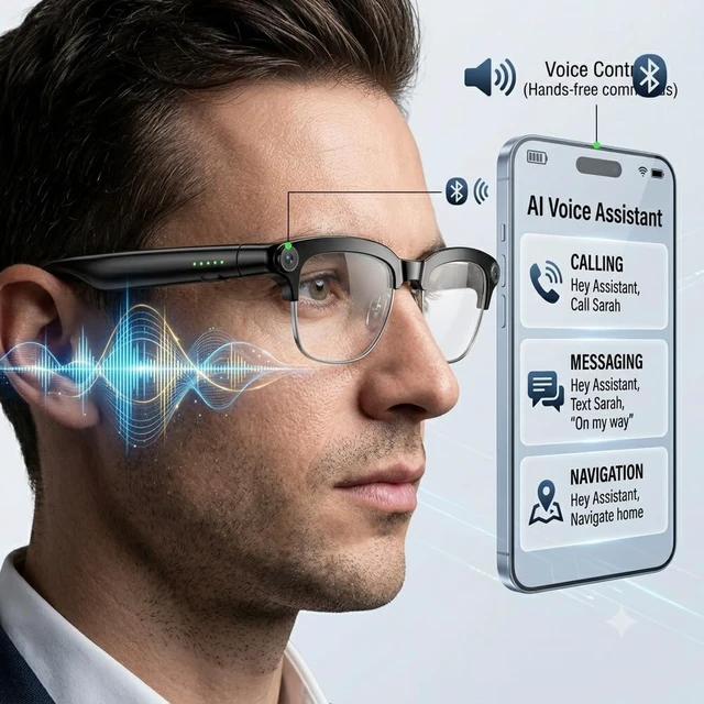 Alt view image 4 of 7 - AI Smart Glasses with 8MP Camera, 1080P Video Recording & AI Translation Voice assistant, open-ear Bluetooth audio and app-enabled AI translation for travel, work, vlogging and everyday use