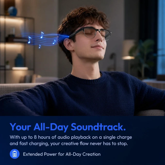 Alt view image 6 of 7 - AI Smart Glasses with 8MP Camera, 1080P Video Recording & AI Translation Voice assistant, open-ear Bluetooth audio and app-enabled AI translation for travel, work, vlogging and everyday use