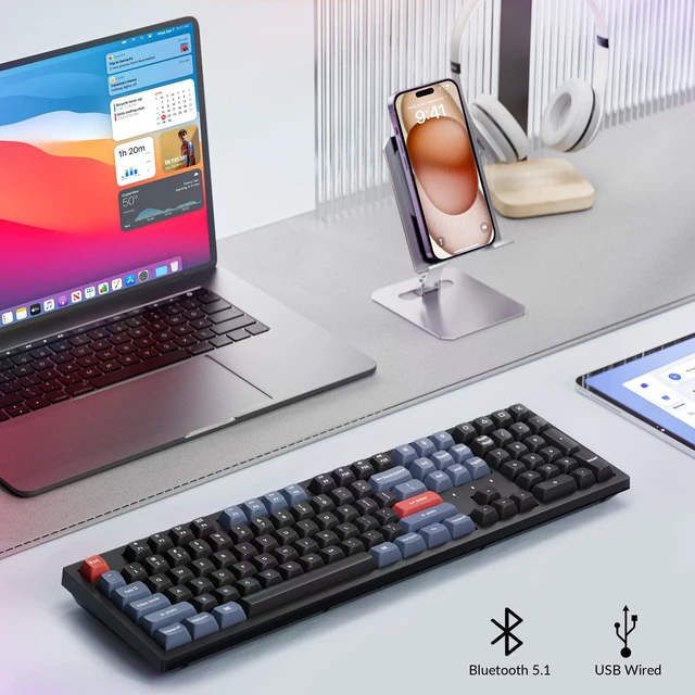Alt view image 2 of 7 - K10 Pro Wireless Custom Mechanical Keyboard, QMK Programmable Bluetooth 100% Layout with Silent Red Switch White Backlight Compatible with Mac Windows Linux