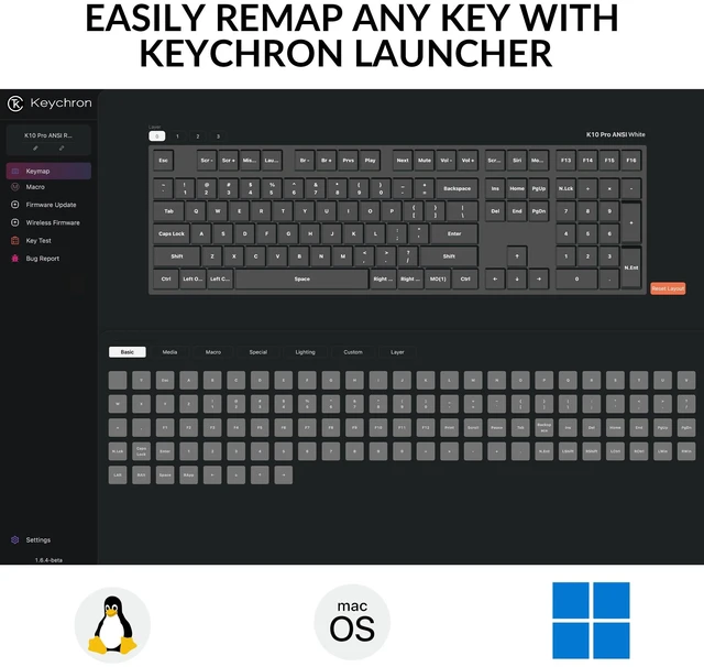 Alt view image 3 of 7 - K10 Pro Wireless Custom Mechanical Keyboard, QMK Programmable Bluetooth 100% Layout with Silent Red Switch White Backlight Compatible with Mac Windows Linux