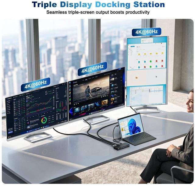 Alt view image 2 of 7 - Surface Thunderbolt 4 Dock 13 in 1 Triple Displays Dual HDMI+DisplayPort Surface docking station with Power Adapter for Microsoft Surface Pro 13 12 11 10 9 8 7 X, Surface Laptop 7 6 5, Go, Book