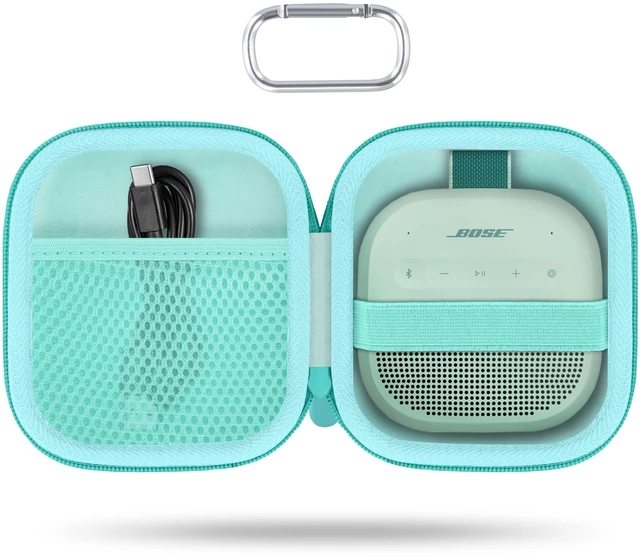Main image of for Bose New SoundLink Micro 2nd Gen Speaker Protective Case, Mint Green EVA Hard Shell, Soft Velvet Lining, Durable Wrist Strap, Portable Travel Bag with Carabiner, Mesh Accessory Pocket