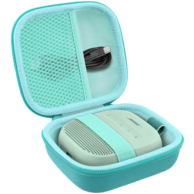 Alt view image 2 of 7 - for Bose New SoundLink Micro 2nd Gen Speaker Protective Case, Mint Green EVA Hard Shell, Soft Velvet Lining, Durable Wrist Strap, Portable Travel Bag with Carabiner, Mesh Accessory Pocket