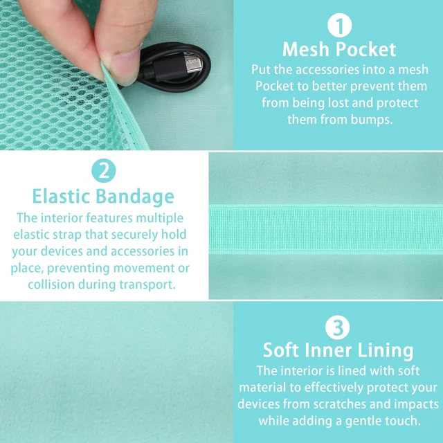 Alt view image 5 of 7 - for Bose New SoundLink Micro 2nd Gen Speaker Protective Case, Mint Green EVA Hard Shell, Soft Velvet Lining, Durable Wrist Strap, Portable Travel Bag with Carabiner, Mesh Accessory Pocket
