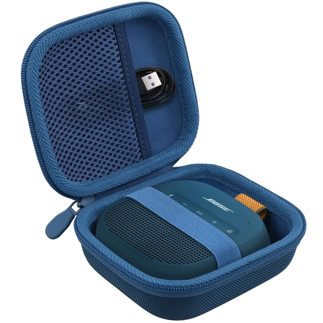 Alt view image 2 of 7 - for Bose New SoundLink Micro 2nd Gen Speaker Protective Case, Twilight Blue EVA Hard Shell, Soft Velvet Lining, Durable Wrist Strap, Portable Travel Bag with Carabiner, Mesh Accessory Pocket