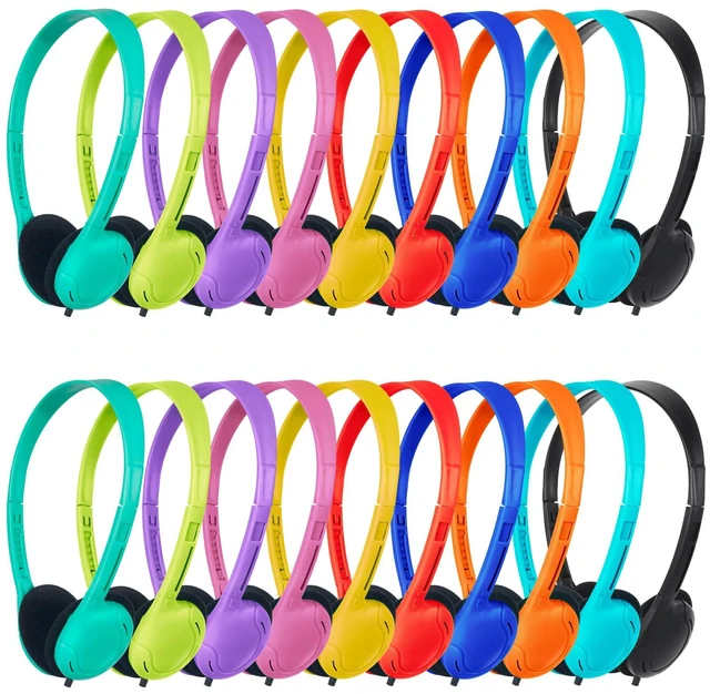 Main image of Headphones Bulk 20 Pack for School Classroom Student,Wired Class Set of Headphones for Students Computer,Library,Online Lesson and Testing 3.5mm Jack (10 Multi Color)