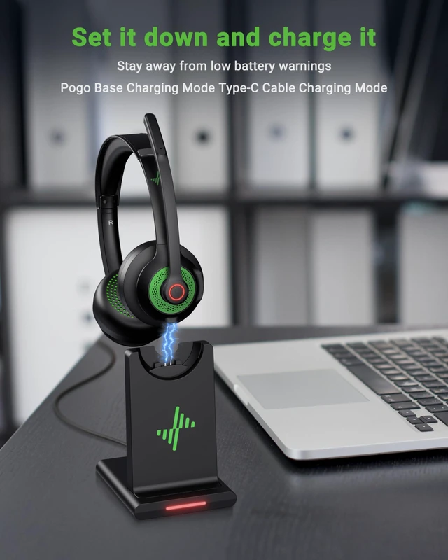 Alt view image 2 of 6 - Bluetooth Wireless Headset with Mic for Work, Bluetooth 5.2, Advanced Noise Reduction Microphone, Clear Calls - Comfortable On-Ear Headphones, Applicable to PC, Laptop, Phone, Android, Zoom, Office