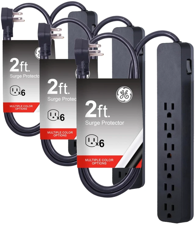 Main image of Sur Protector Power Strip, 2 Ft Extension Cord, 6 Outlet Extender, 2 Ft (Pack of 3)