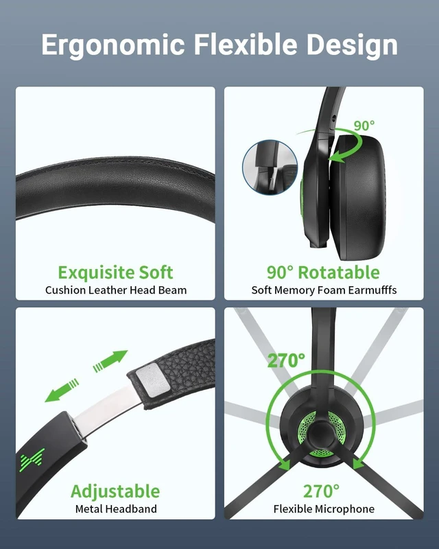Alt view image 5 of 6 - Bluetooth Wireless Headset with Mic for Work, Bluetooth 5.2, Advanced Noise Reduction Microphone, Clear Calls - Comfortable On-Ear Headphones, Applicable to PC, Laptop, Phone, Android, Zoom, Office