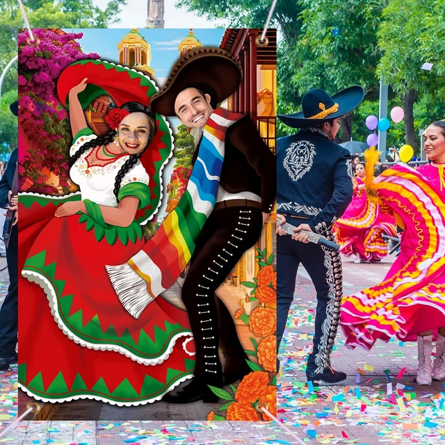 Alt view image 5 of 6 - 6 x 4 ft Mexican Couple Door Banner Photo Props Fiesta Backdrop Fiesta Party Background Fabric, Large Photo Door Banner Games Supplies for Birthday Party Cinco De Mayo Festival Supplies