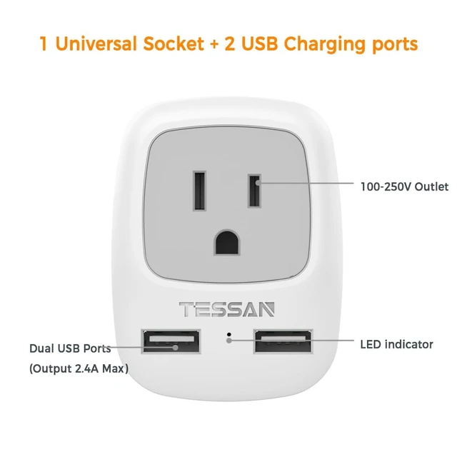 Alt view image 2 of 7 - European Travel Plug Adapter, Type C Plug 2 USB Ports, International Outlet Charger, US to EU Iceland Spain Italy France Germany