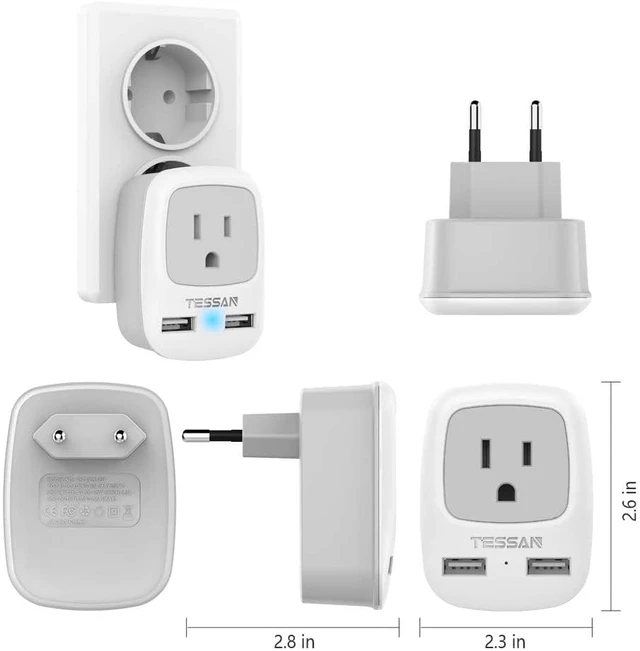 Alt view image 3 of 7 - European Travel Plug Adapter, Type C Plug 2 USB Ports, International Outlet Charger, US to EU Iceland Spain Italy France Germany