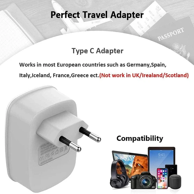 Alt view image 4 of 7 - European Travel Plug Adapter, Type C Plug 2 USB Ports, International Outlet Charger, US to EU Iceland Spain Italy France Germany