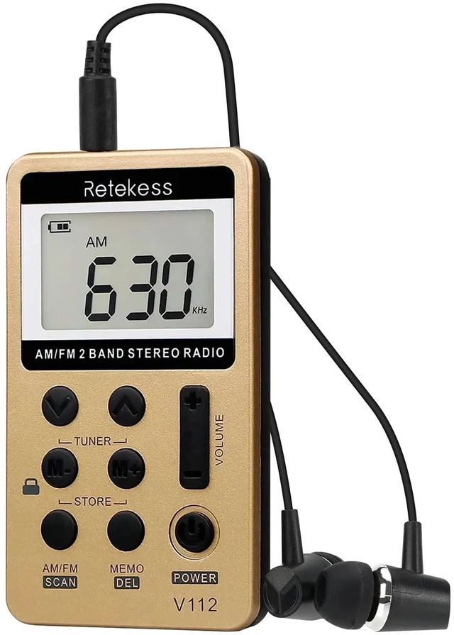 Main image of V112 AM FM Radio Portable, Mini Radio(Gold) for Walking, Jogging, Digital Tuning, Rechargeable Battery, LCD Display