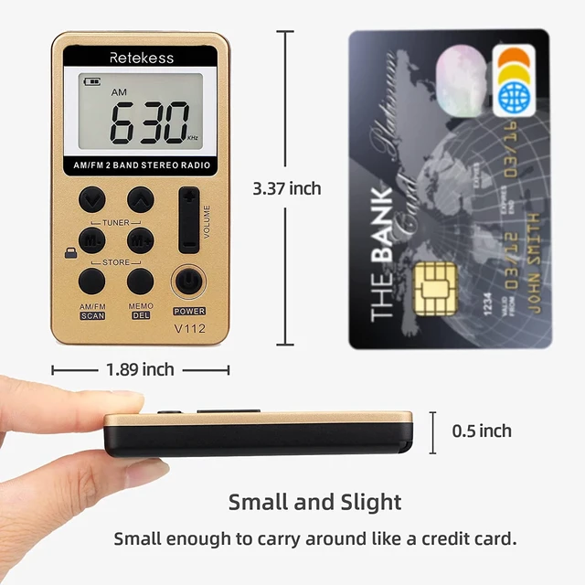 Alt view image 2 of 7 - V112 AM FM Radio Portable, Mini Radio(Gold) for Walking, Jogging, Digital Tuning, Rechargeable Battery, LCD Display
