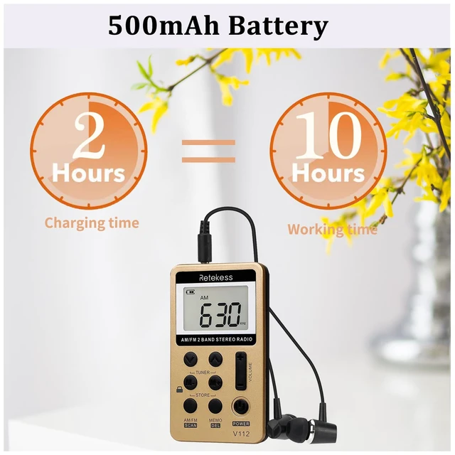 Alt view image 5 of 7 - V112 AM FM Radio Portable, Mini Radio(Gold) for Walking, Jogging, Digital Tuning, Rechargeable Battery, LCD Display