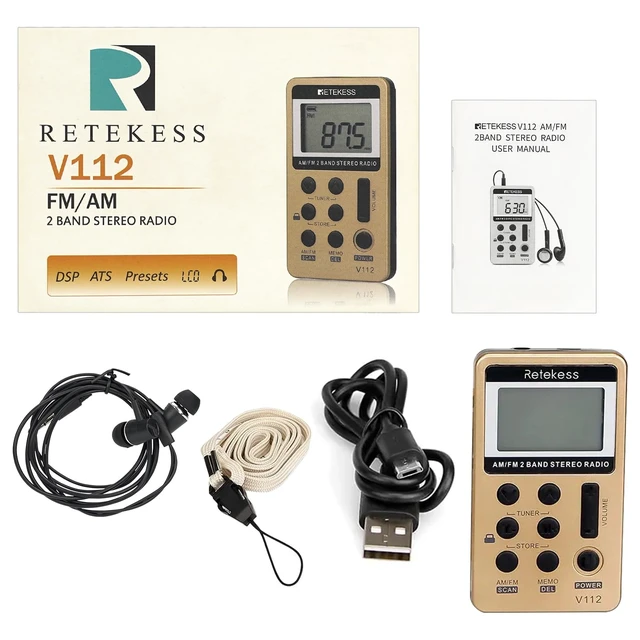 Alt view image 6 of 7 - V112 AM FM Radio Portable, Mini Radio(Gold) for Walking, Jogging, Digital Tuning, Rechargeable Battery, LCD Display