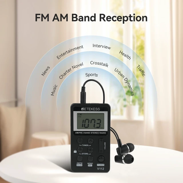 Alt view image 2 of 7 - V112 AM FM Pocket Radio, Digital Radio with Earphone(Black) for Walking, Jogging, Training,Rechargeable Battery, LCD Display