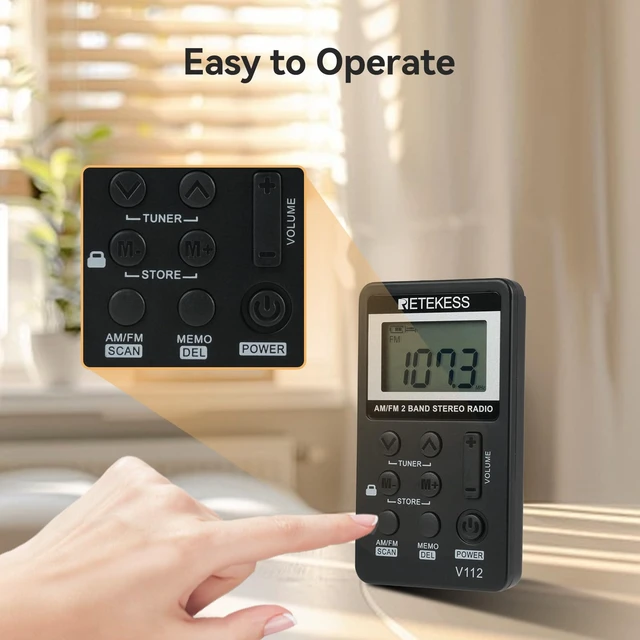 Alt view image 3 of 7 - V112 AM FM Pocket Radio, Digital Radio with Earphone(Black) for Walking, Jogging, Training,Rechargeable Battery, LCD Display